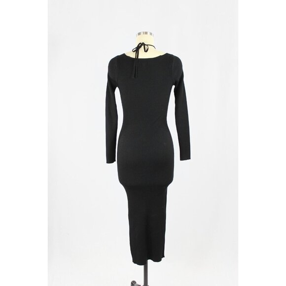 NWOT HEARTLOOM Sevilla Black Ribbed Knit Layered Halter Neck Midi Dress, Size XS - Picture 6 of 13